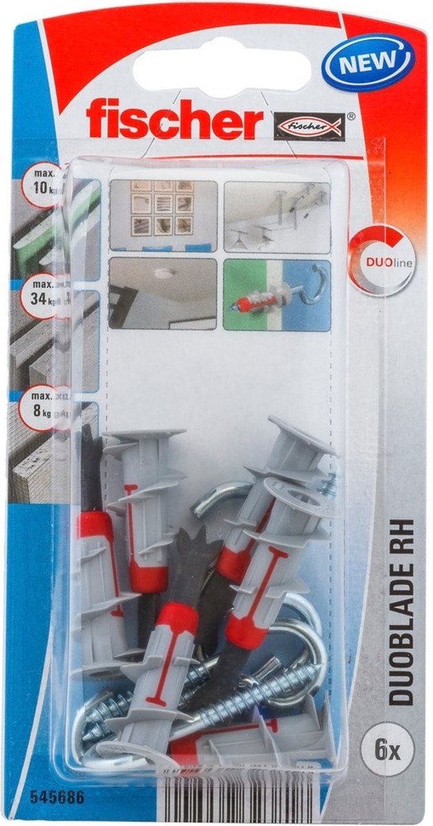 Fischer duoblade gipsplaatpluggen 44mm met ronde haken - 4,5x40mm schroef (Per 6 stuks)