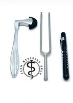 Jouw medische shop - Premium neurologieset - instrumenten - Berliner reflexhamer - stemvork 128 hz - penlight- reflex hamer - pupillenlampje - geneeskunde - verpleegkunde - coschap