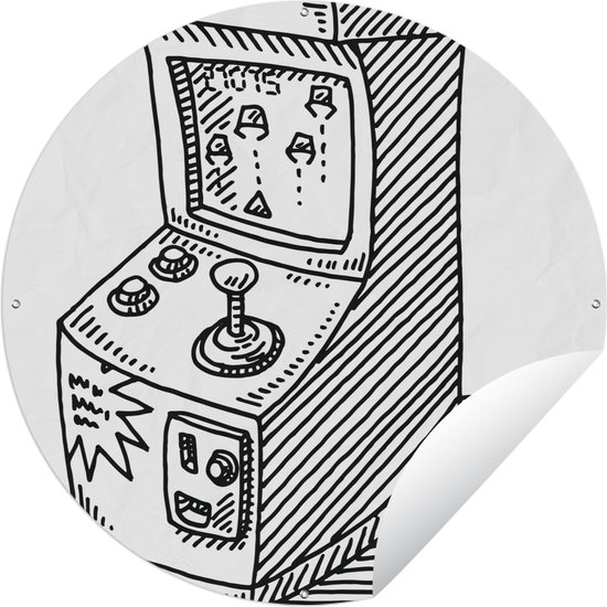 Tuincirkel Arcade - Spel - Retro - Illustratie - 60x60 cm - Ronde Tuinposter - Buiten