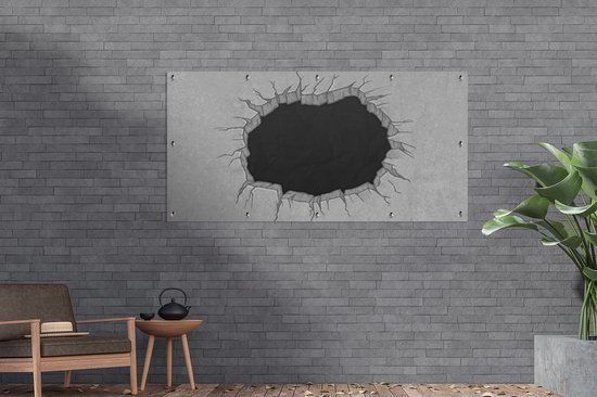 Affiche Clôture un grand trou dans un mur en béton - 200x100 cm - Toile jardin