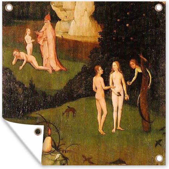 Tuinposters Haywain left wing of the triptych - schilderij van Jheronimus Bosch - 50x50 cm - Tuindoek - Buitenposter