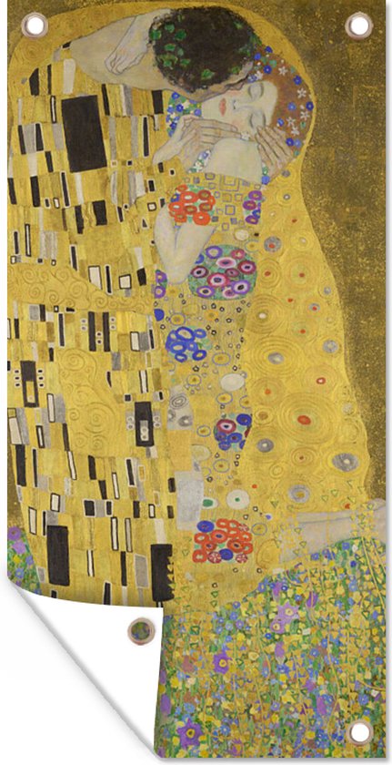 Wanddecoratie buiten De kus - Gustav Klimt - 80x160 cm - Tuindoek - Buitenposter