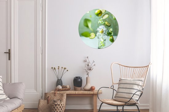 WallCircle - Cercle mural - Cercle mural - Mojito d'été sur fond vert - Aluminium - Dibond - 60x60 cm - Intérieur et Extérieur