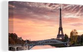 Canvas Schilderij Parijs - Eiffeltoren - Brug - 80x40 cm - Wanddecoratie