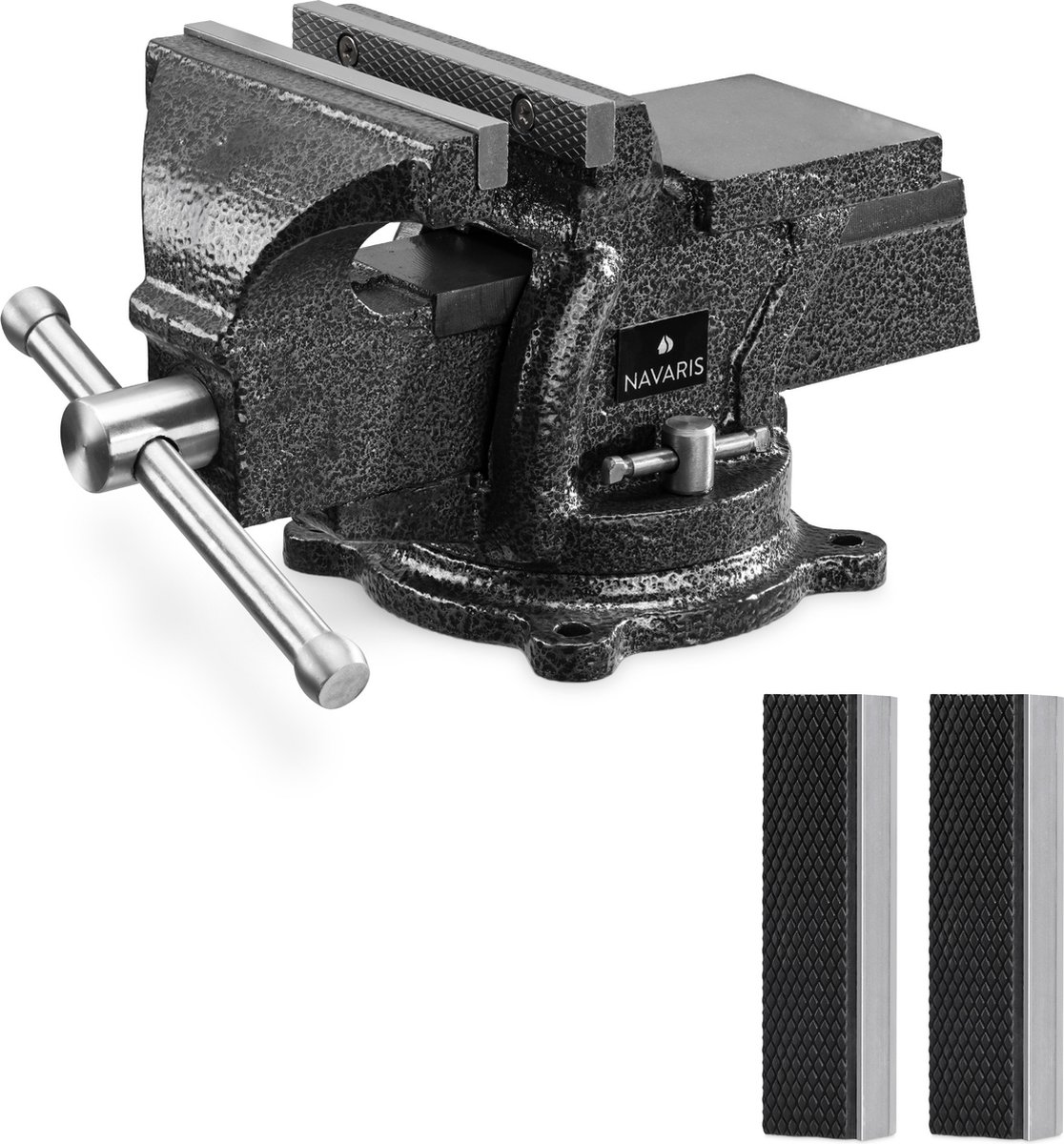 Navaris Étau D'Établi 125 Mm En Fonte - Base Pivotante 360° Avec Mâchoires Souples Pour Bricolage