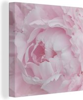 Canvas Schilderij Close-up en bovenaanzicht van een roze pioenroos - 90x90 cm - Wanddecoratie