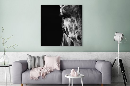 Tableau sur toile Profil animal girafe en noir et blanc - 90x90 cm - Décoration murale