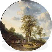 WallCircle - Wandcirkel - Muurcirkel - Rivierlandschap met boeren en vee - Schilderij van G.J.J Van Os - Aluminium - Dibond - ⌀ 140 cm - Binnen en Buiten