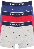 Lacoste Boxer Trunks (3-pack) - heren boxers kort - grijs en blauw met logo en uni rood -  Maat: L