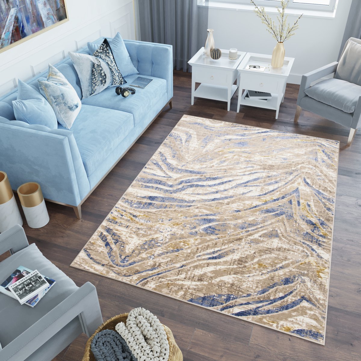 Tapiso Asthane Vloerkleed Bruin Blauw Modern Woonkamer Slaapkamer Tapijt Maat - 120x170