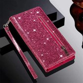 Bookcase Geschikt voor: iPhone 12 Pro Max Glitter met rits - hoesje - portemonneehoesje - Roze
