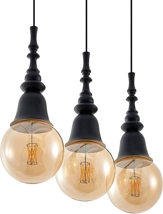 Lucande - hanglamp - 3 lichts - ijzer - E27 - zwart