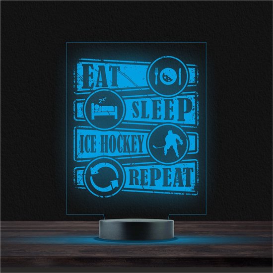 Led Lamp Met Gravering - RGB 7 Kleuren - Eat Sleep Ice Hockey Repeat