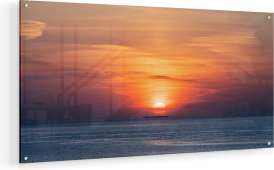 Artaza Glasschilderij - Zonsondergang In De Noordzee - 80x40 - Plexiglas Schilderij - Foto op Glas