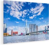 Artaza Glasschilderij - Erasmusbrug Aan Het Water In Rotterdam - 100x75 - Groot - Plexiglas Schilderij - Foto op Glas