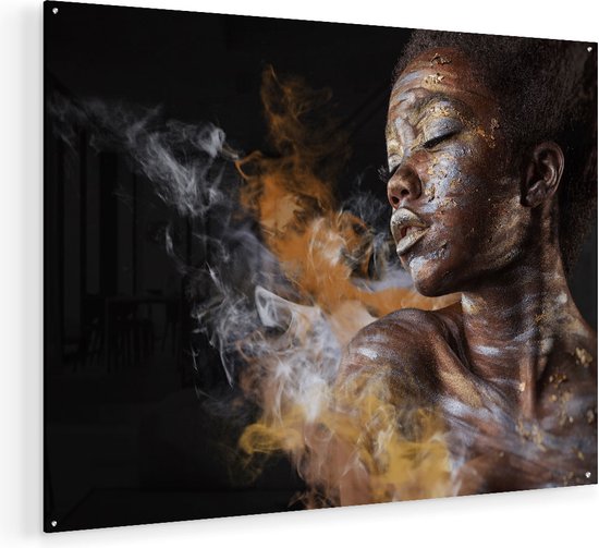 Artaza Glasschilderij - Afrikaanse Vrouw Met Zilver En Goud - 120x90 - Groot - Plexiglas Schilderij - Foto op Glas