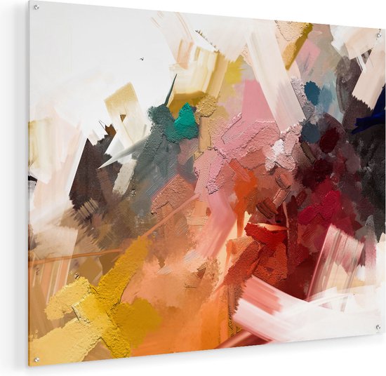 Artaza Glasschilderij - Abstracte Kunst - Kleurrijke Olieverf - 100x80 - Groot - Plexiglas Schilderij - Foto op Glas