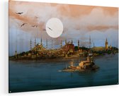 Artaza Glasschilderij - Illustratie Van De Maiden's Tower In Istanbul - 135x90 - Groot - Plexiglas Schilderij - Foto op Glas