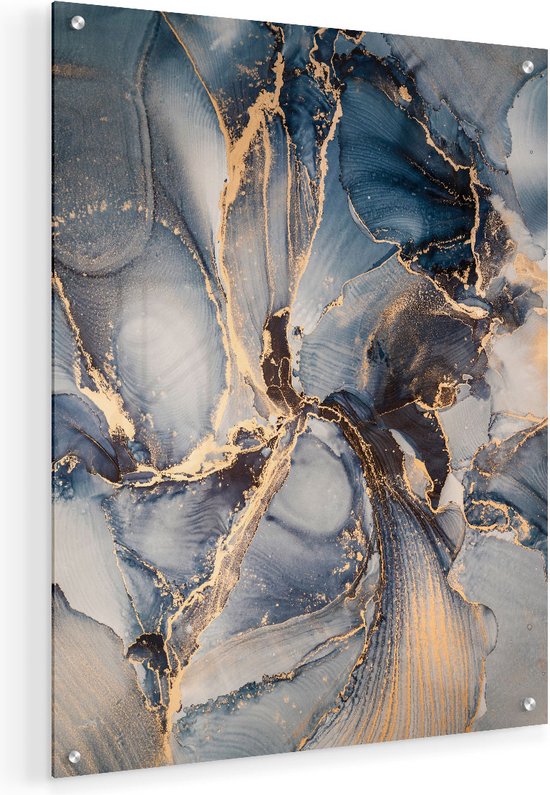 Artaza Glasschilderij - Abstracte Luxe Kunst - Zwart met Goud - 40x50 - Plexiglas Schilderij - Foto op Glas