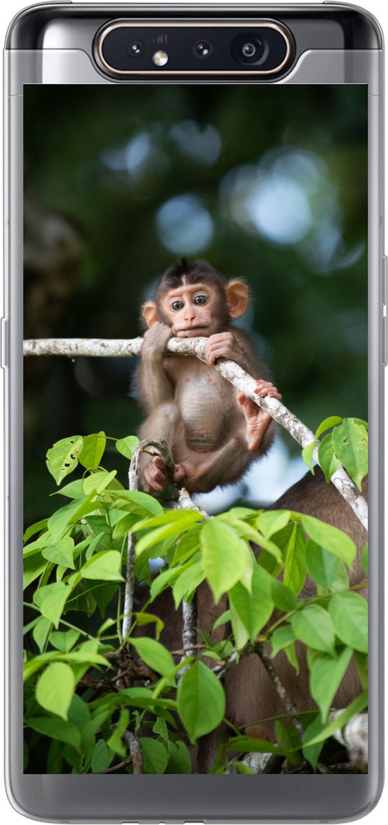 Telefoonhoesje Geschikt voor Samsung Galaxy A80 hoesje - Baby - Aap - Takken - Siliconen Telefoonhoesje Telefoonhoesje