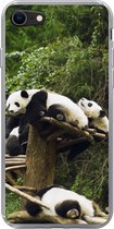 Geschikt voor iPhone SE 2020 hoesje - Panda's - Hout - Trap - Siliconen Telefoonhoesje