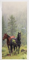 Deursticker Paarden - Bos - Mist - 80x205 cm - Deurposter
