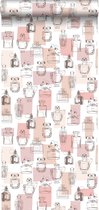 ESTAhome behang parfum flesjes glanzend perzik roze - 138854 - 0.53 x 10.05 m
