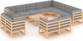 Decoways - 13-delige Loungeset met kussens massief grenenhout