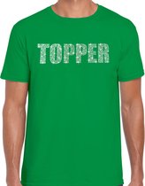 Glitter Topper t-shirt groen met steentjes/ rhinestones voor heren - Glitter kleding/ foute party outfit L