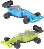 raceauto's 12,5 x 4 cm groen/blauw 2 stuks