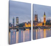 Artaza Canvas Schilderij Tweeluik London Big Ben en Westminster Brug - 80x60 - Foto Op Canvas - Canvas Print