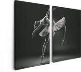 Artaza Canvas Schilderij Tweeluik Ballerina op Haar Tenen - Ballet - Zwart Wit - 80x60 - Foto Op Canvas - Canvas Print