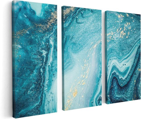 Artaza Canvas Schilderij Drieluik Abstracte Kunst Blauwe Oceaan - 120x80 - Foto Op Canvas - Canvas Print