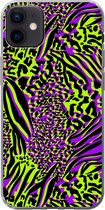 Geschikt voor iPhone 12 mini hoesje - Dierenprint - Zebra - Neon - Paars - Siliconen Telefoonhoesje