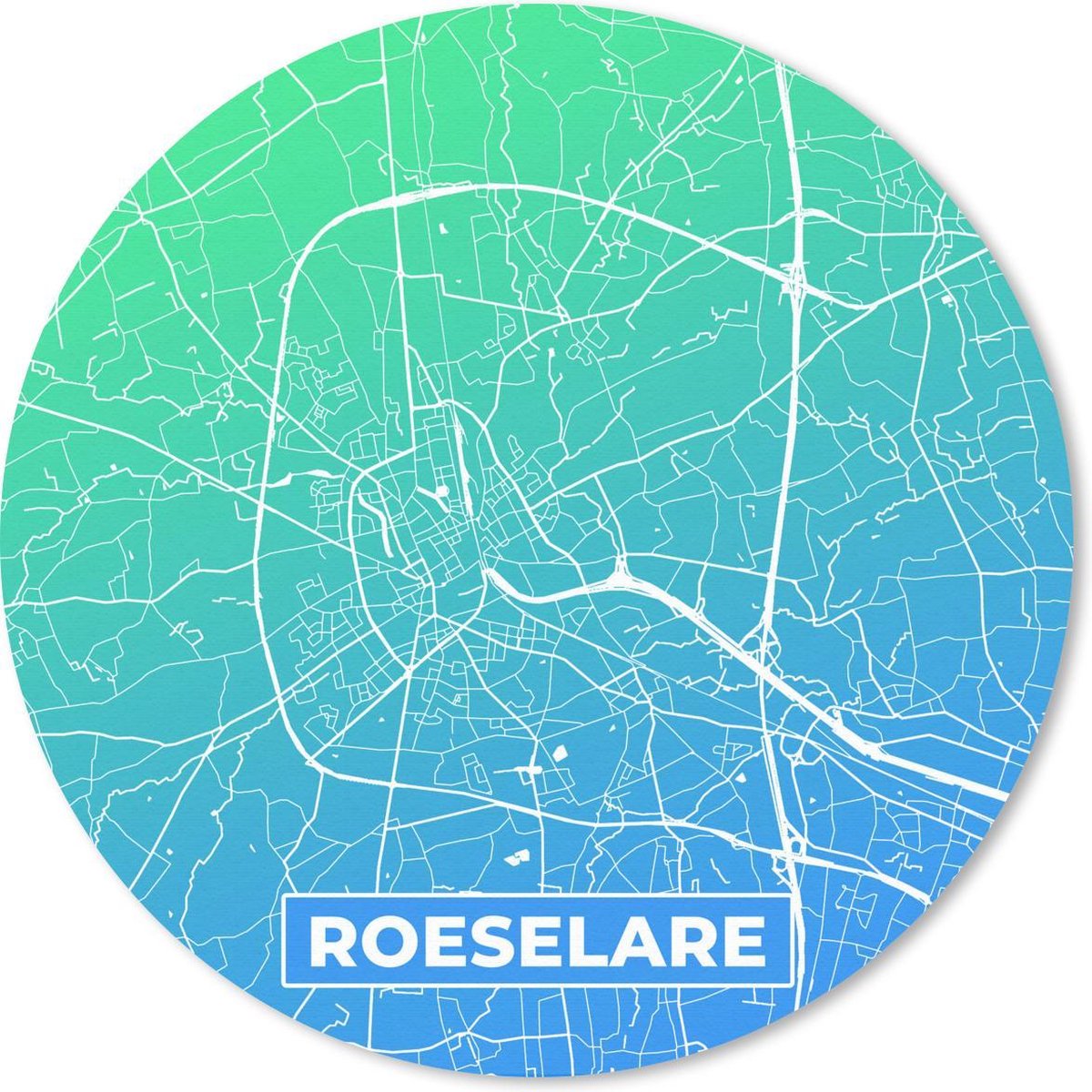 Muismat rond 30x30 cm - Mousepad Stadskaart - Roeselare - België - Blauw - Ronde muismatten