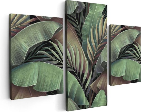 Artaza Canvas Schilderij Drieluik Tropische Bladeren  - 90x60 - Foto Op Canvas - Canvas Print