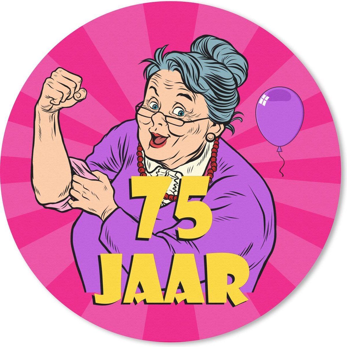 Muismat rond 40x40 cm - Mousepad Vrouw - 75 Jaar verjaardag - Roze - Ronde muismatten