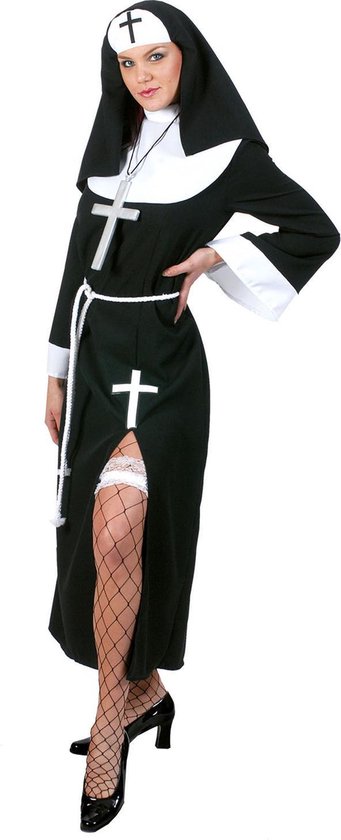 Funny Fashion - Non Kostuum - Vrome Zuster Clarissen - Vrouw - zwart - Maat 36-38 - Carnavalskleding - Verkleedkleding