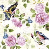 60x Serviettes de table/déjeuner de Luxe dans un jardin sur le thème des oiseaux et des fleurs - Format 33 x 33 cm - 3 épaisseurs
