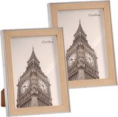 2x stuks kunststof fotolijst zilver met hout geschikt voor een foto van 13 x 18 cm