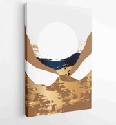 Canvas schilderij - Gold Mountain wall art vector set. Earth tones landscapes backgrounds set with moon and sun. 3 -    – 1848379462 - 50*40 Vertical