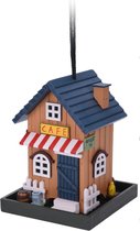 Houten vogel voeder huisje voor pindas/vetbollen cafe stijl 23 cm - Winter vogelvoer huisjes voor vetbollen of pindas