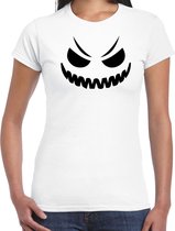 Halloween - Spook gezicht halloween verkleed t-shirt wit voor dames - horror shirt / kleding / kostuum S