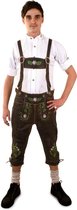PartyXplosion - Boeren Tirol & Oktoberfest Kostuum - Lederhose Bruin Deluxe Driekwart Met Groene Borduursels Man - bruin - Maat 58 - Bierfeest - Verkleedkleding - Carnaval kostuum heren
