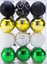 Casa Kerstballen set van 24 stuks - Groen Wit Zwart Goud - Kunststof