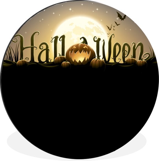 WallCircle - Wandcirkel - Muurcirkel - De letters van Halloween verlicht door de volle maan in een illustratie - Aluminium - Dibond - ⌀ 30 cm - Binnen en Buiten