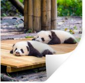 Muurstickers - Sticker Folie - Panda's - Vloer - Hout - 50x50 cm - Plakfolie - Muurstickers Kinderkamer - Zelfklevend Behang - Zelfklevend behangpapier - Stickerfolie