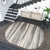 Tapiso Sari Vloerkleed Grijs Beige Ovaal Modern Woonkamer Slaapkamer Tapijt Maat- 160x220