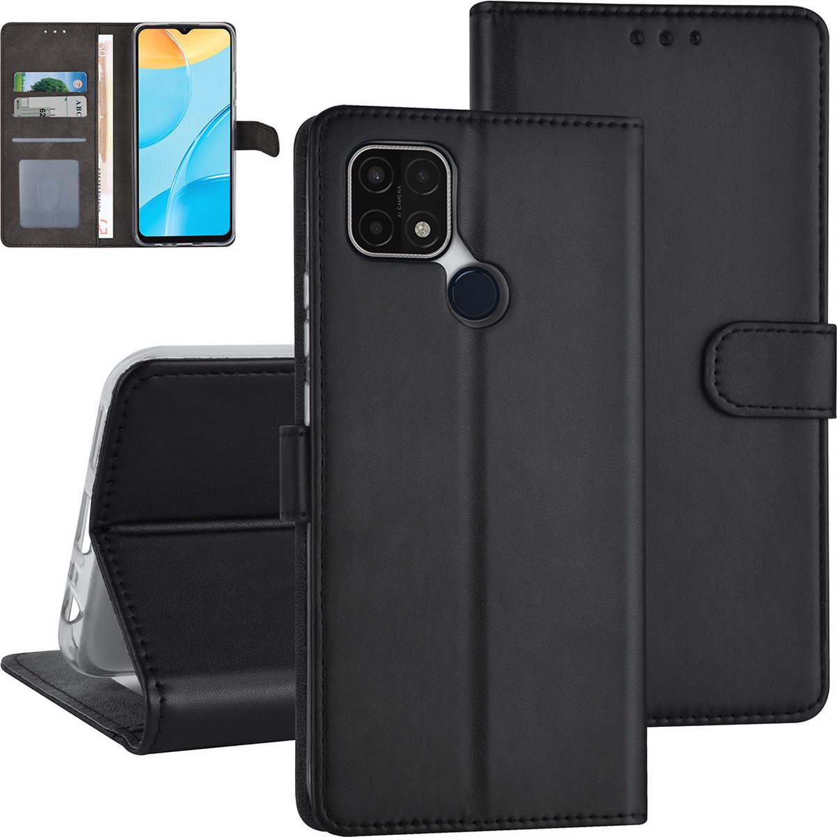 Zwart hoesje voor Oppo A15 - Book Case - Pasjeshouder - Magneetsluiting