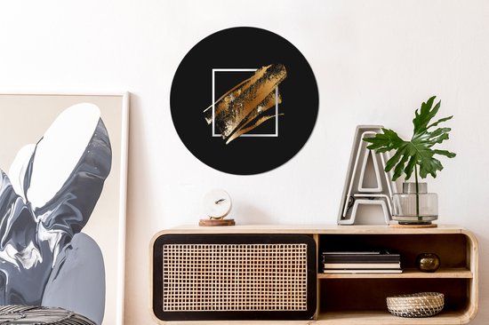 Bandes de peinture dorées sur fond noir Sticker mural cercle mural - 50x50 cm - peinture ronde - cercle papier peint - cercle mural - cercle vivant - autocollant & découpe ronde